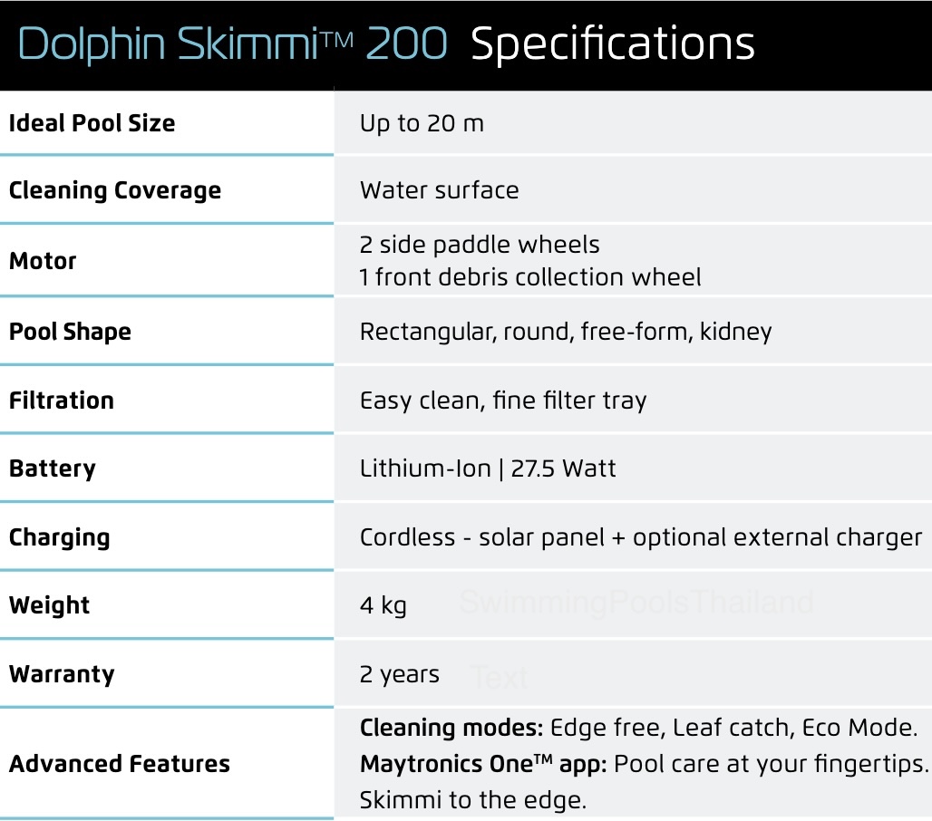 Dolphin Skimmi specifications